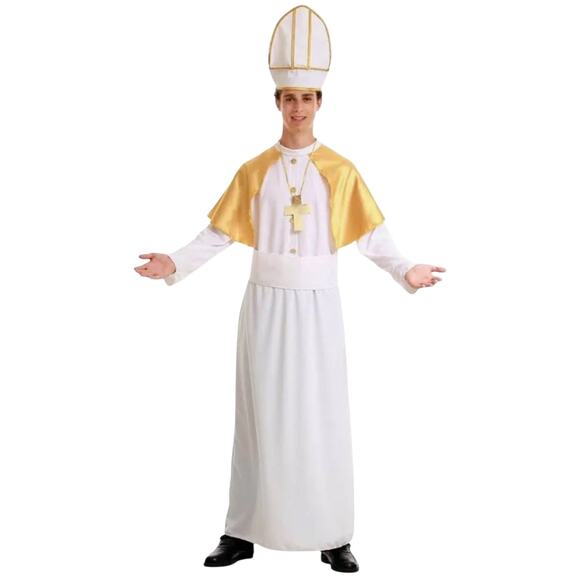 Pious Pop Halloween Costume White Gold Hat Cross Cosplay Holiday Adult XL - Picture 1 of 5